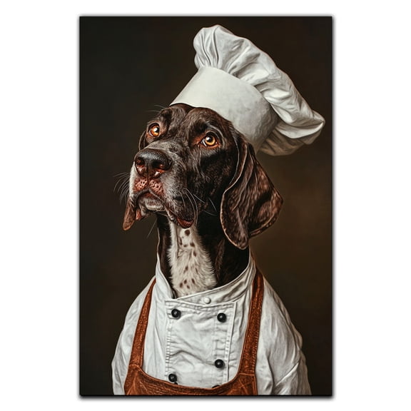 German Shorthaired Pointer Dog Wall Art Poster - Funny Chef Theme, Kitchen Animal Pictures Wall Decor For Dining Room, Funny Animal Dog Chef Cooking Artwork For Wall Decor 587CA97