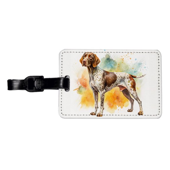 German Shorthaired Pointer Dog Watercolor Style Faux Leather Travel Luggage Tag