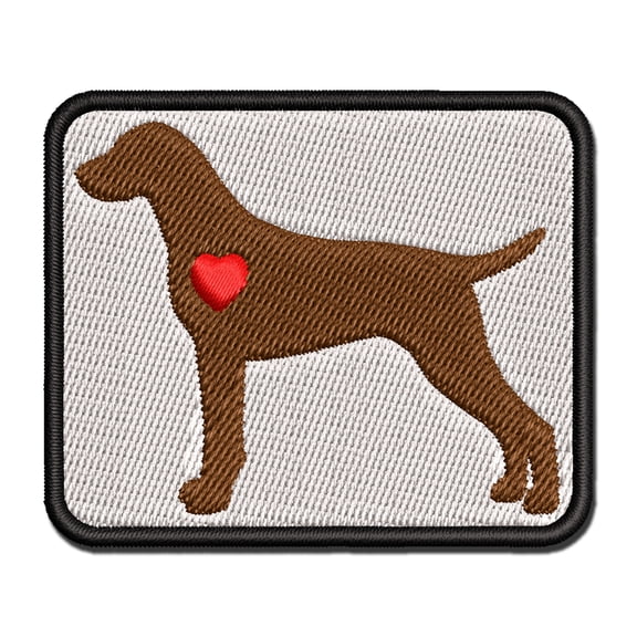 German Shorthaired Pointer Dog with Heart Applique Multi-Color Embroidered Iron-On Patch - 3 Inch Medium