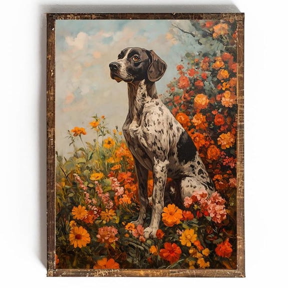 German Shorthaired Pointer Gsp Print Floral Dog Art Cottagecore Dog Vintage Dog Print Hunting Dog Art Gift For Dog Mom #1873, Unframed Canvas Size 24x36