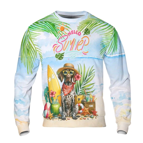 German Shorthaired Pointer Hello Summer with Sunglasses and Surfboard Tropical Vibes All Over Print 3D Sweatshirt Unisex Merch GSP Lover Dog Gift - 00007