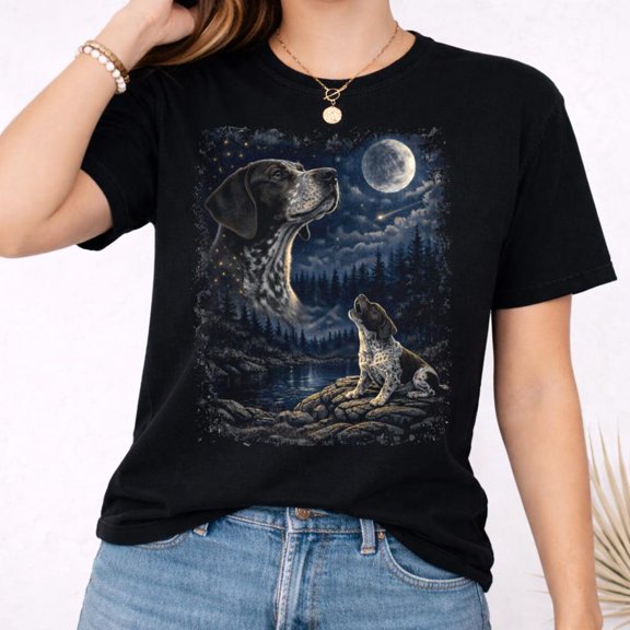 German Shorthaired Pointer Howling At The Moon Shirt - Vintage 90S Retro Dog T-Shirt, Night Sky Animal Art, Gsp Lover All Size S-5XL