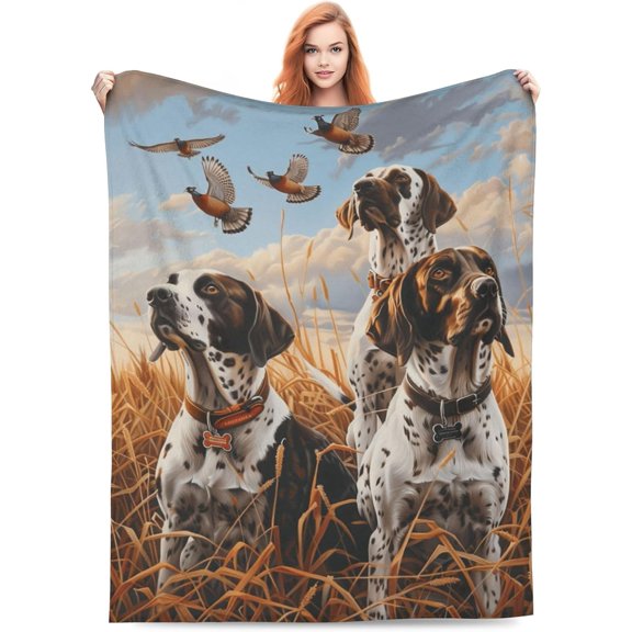 German Shorthaired Pointer Hunting Dog Fleece Blanket for Couch and Bed