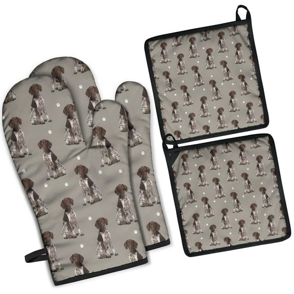German Shorthaired Pointer Kitchen Oven Mitt and Pot Holder Sets 4 Pcs for Baking, Cooking and Grilling, Heat Resistant Up To 392 °F