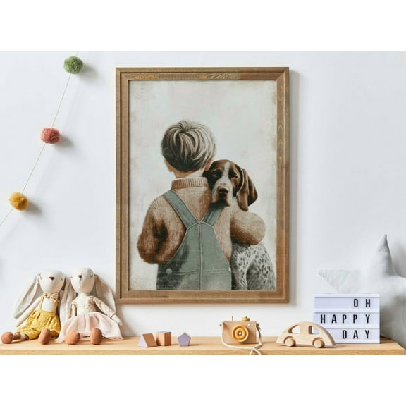 German Shorthaired Pointer Nursery Decor, German Short Haired Pointer Art, Boy And Dog Art Print, Dog Portrait, Dog Nursery Art Wall Art, Modern Wall Decor, 12x18 UNFRAMED