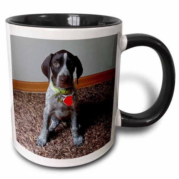 3drose, German Shorthaired Pointer Puppy with Red Heart, 3drsmm, 15oz Two-tone Black Mug