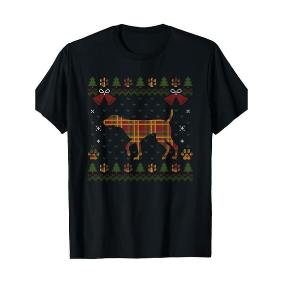 German Shorthaired Pointer Red Plaid Dog Ugly Christmas Dogs T-Shirt-220g