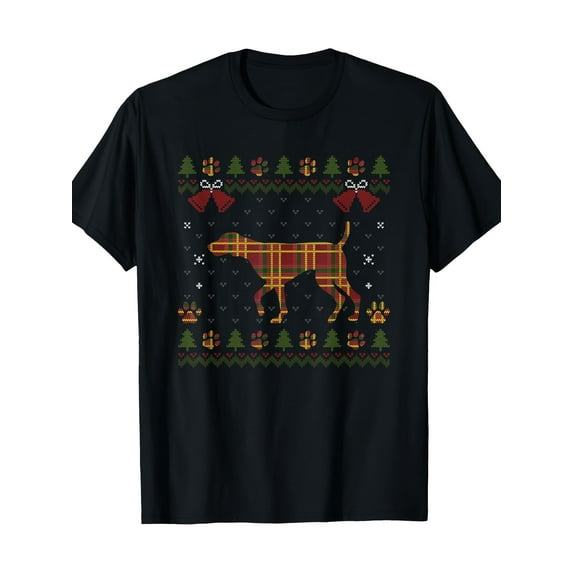 German Shorthaired Pointer Red Plaid Dog Ugly Christmas Dogs T-Shirt-220g
