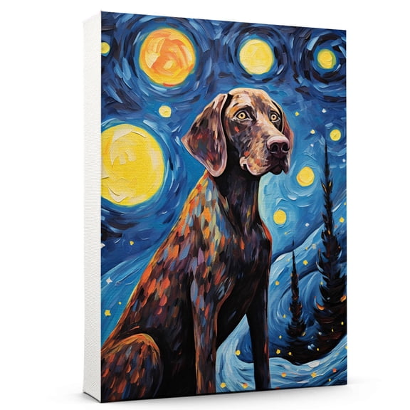 German Shorthaired Pointer Starry Night Dog Canvas Print - Van Gogh Inspired Dog Wall Art Decor - Makes a Great Gift for Home Decor, Living Room, Bedroom - Ready to Frame