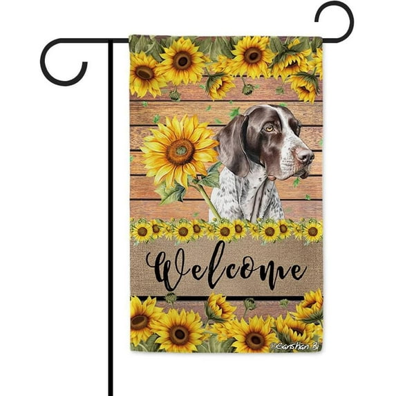 German Shorthaired Pointer Sunflower Garden Flag Watercolor Dog Welcome Spring Summer Wooden Print Flag Banner Outside Yard Decor 12.5X18 Inch Double Side