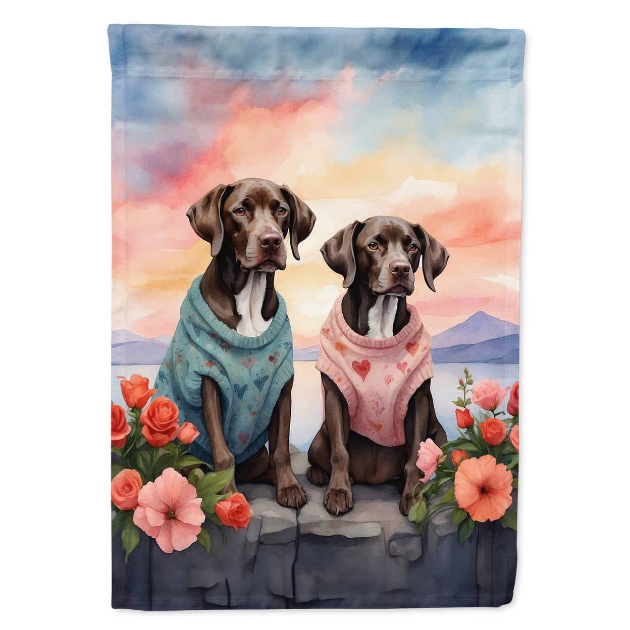 German Shorthaired Pointer Two Hearts Garden Flag 11.25 in x 15.5 in