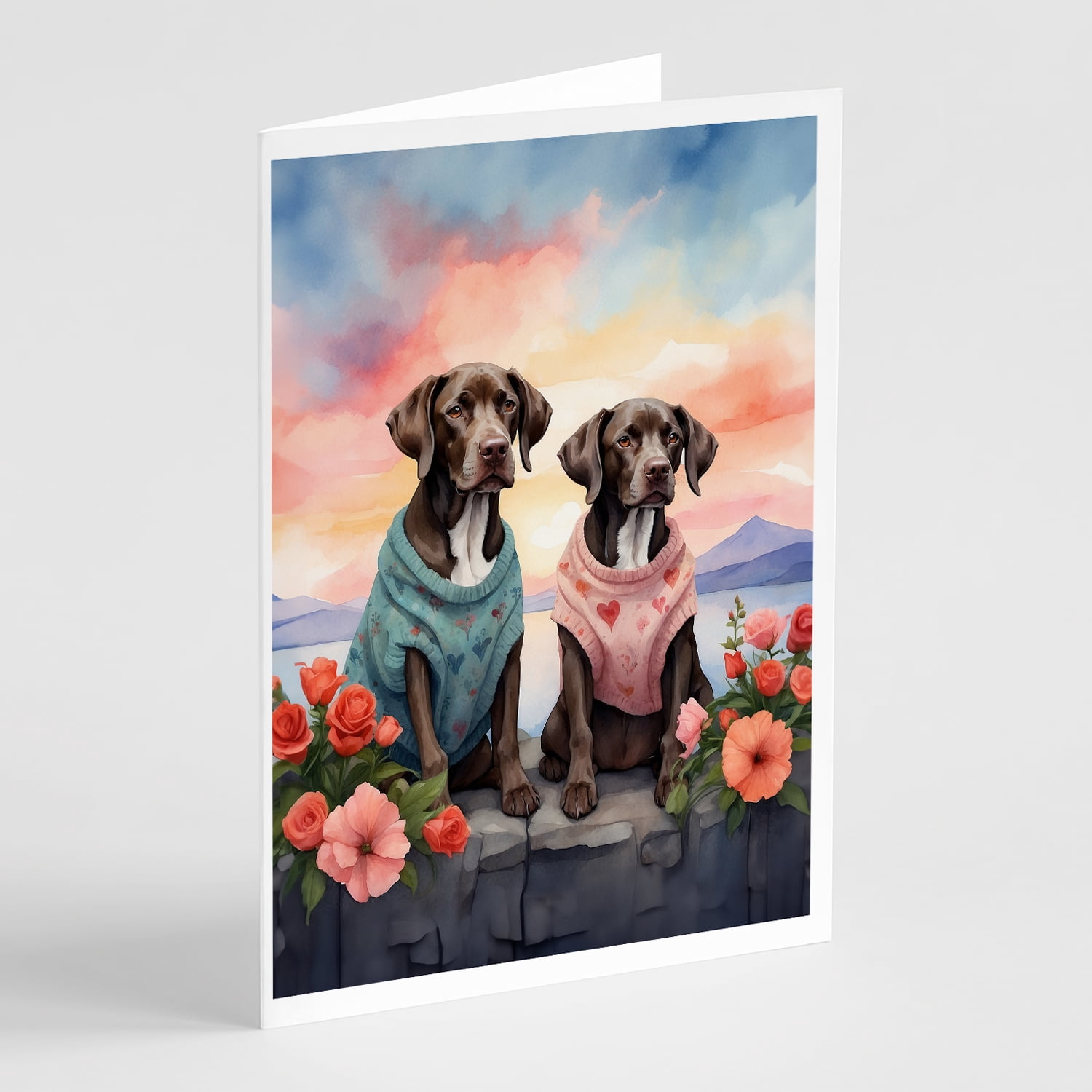 German Shorthaired Pointer Two Hearts Greeting Cards Pack of 8 7 in x 5 in