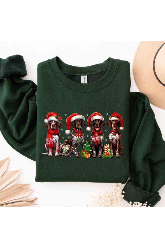 German Shorthaired Pointer Winter Shirt, German Shorthaired Pointer Dog Mom GSP For Dog Lover Winter Tree Lights Shirt Dog Mama All Size S-5Xl