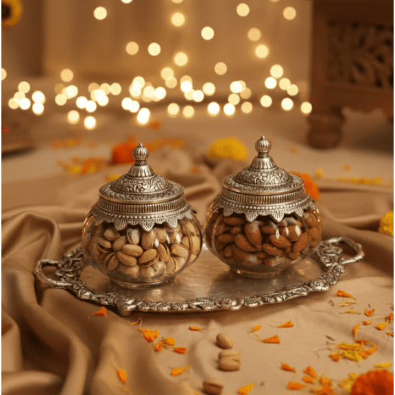 German Silver Bowl Set - Intricate Parrot Design for Luxurious Dcor