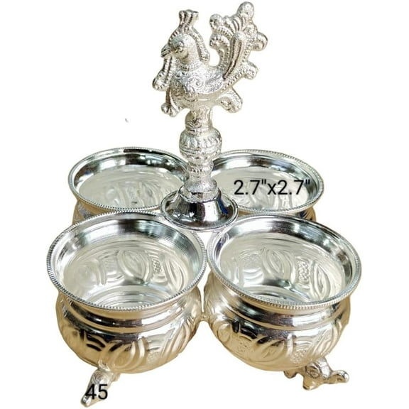 German Silver Kumkum Bowl / Panchpala Set Traditional Housewarming Pooja Essentials