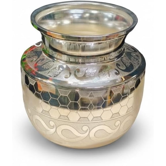 German Silver Laser Kalash Elegant Housewarming Pooja Pot for Auspicious Rituals