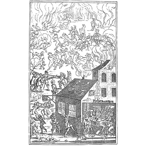 German Soldiers 1650. Ngerman Satirical Cartoon Depicting Soldiers And Demons Battling During The Thirty Years' War.