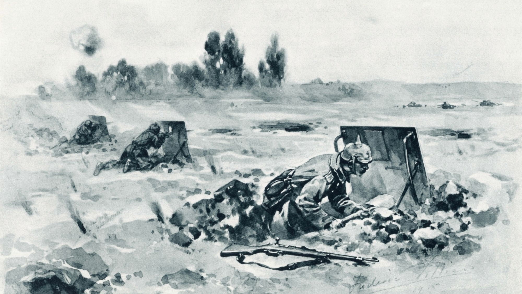 German Soldiers Using Trench Shields To Protect Them From Enemy Fire During The First World War From The Illustrated War News Published 1915 Canvas Art - Ken Welsh  Design Pics (38 x 22)