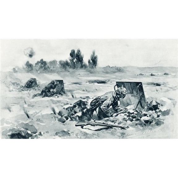 German Soldiers Using Trench Shields to Protect Them From Enemy Fire During the First World War From the Illustrated Wa Poster Print - 19 x 11