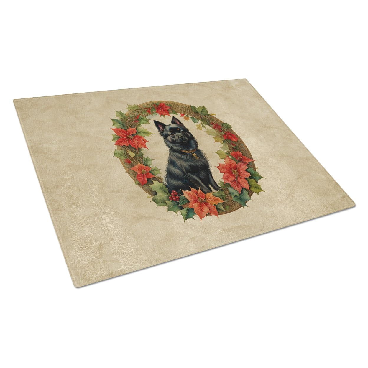 German Spitz Christmas Flowers Glass Cutting Board 12 in x 15 in
