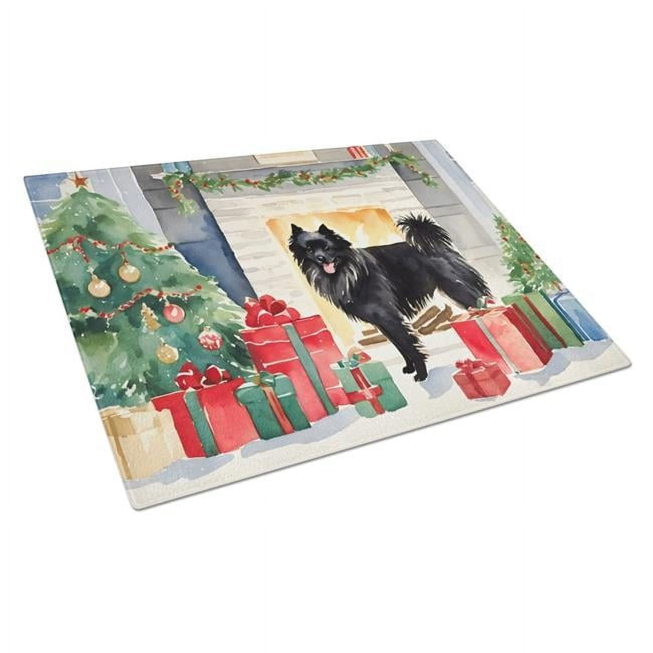 German Spitz Cozy Christmas Glass Cutting Board Large 12 in x 15 in