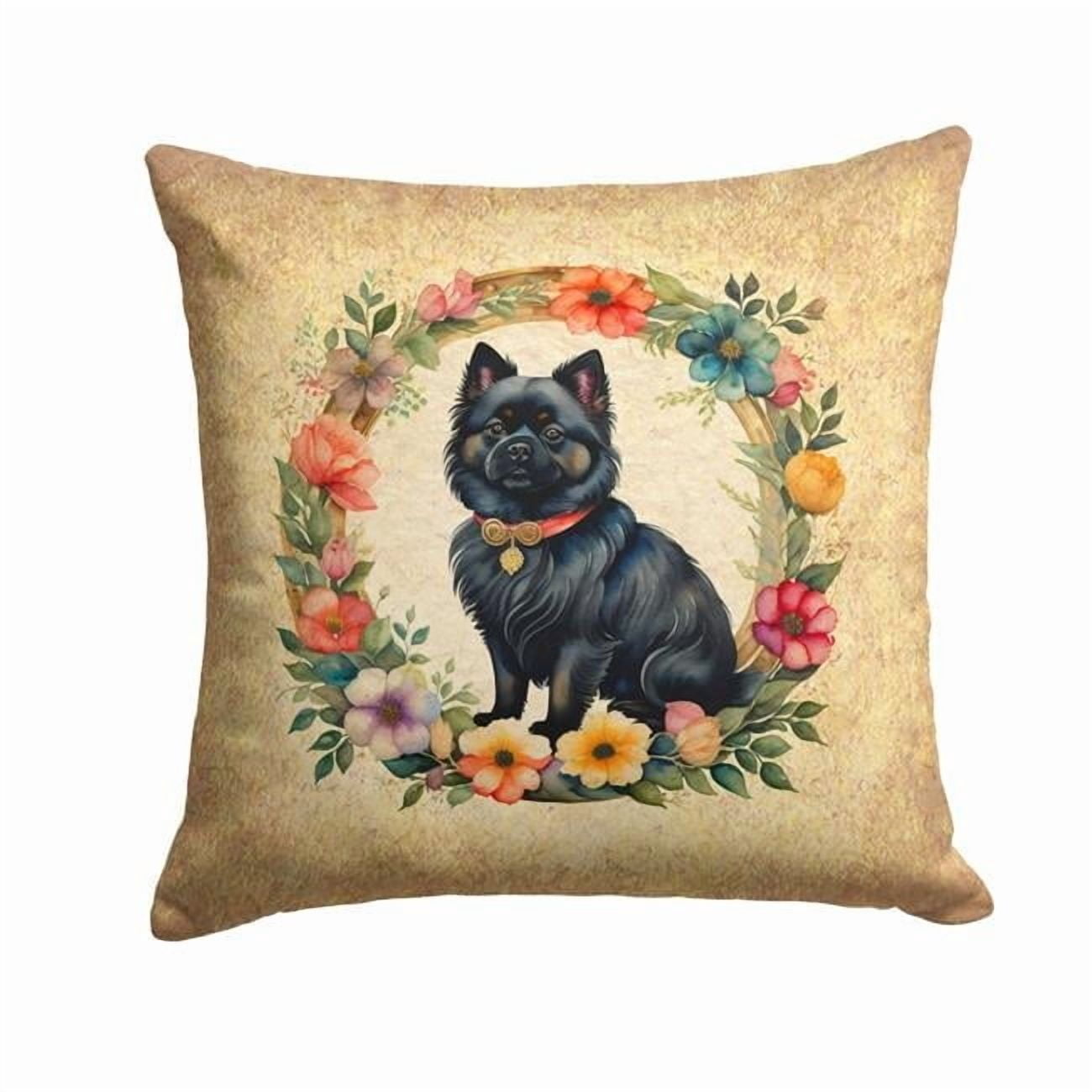 German Spitz and Flowers Fabric Decorative Pillow 18 in x 18 in