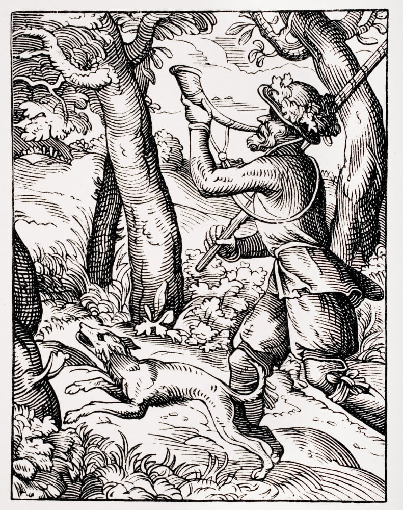 German Sportsman 19Th Century Reproduction Of 16Th Engraving By Jost Amman Canvas Art - Ken Welsh Design Pics (13 x 17)
