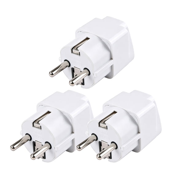 German Standard Electrical Universal Plug Type Travel Plug Adapteror Europe, Germany, France, (Type E/F) -3 Count