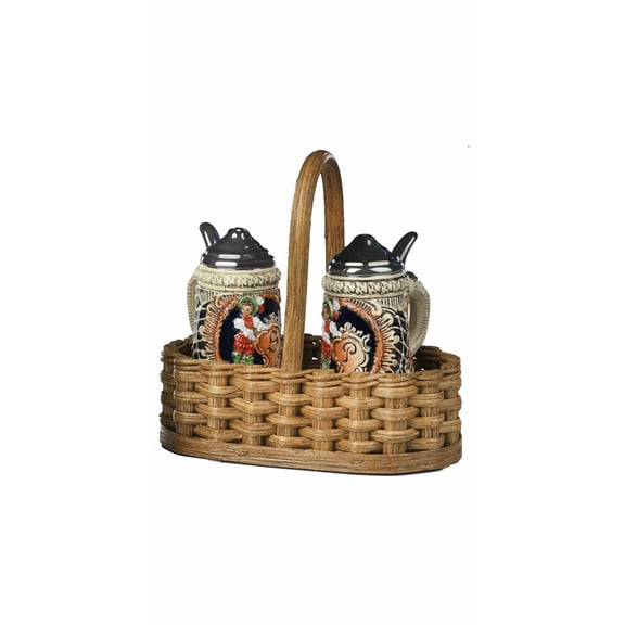 German Steinshaped Salt- and Peppershakers in wooden basket