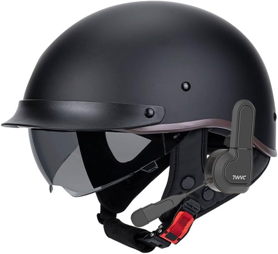 German Style Novelty Motorcycle Skull Cap - Flat Black Decorative Biker Hat With Quick Release Strap (2XL)