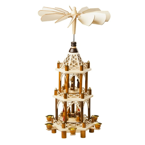 German Style Christmas Carousel Pyramid 21in windmill Nativity - Decoration