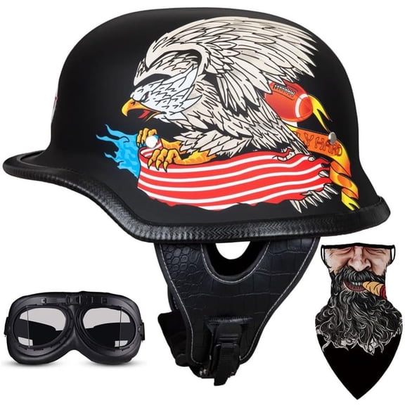 German Style Retro Motorcycle Half Shell Cap 100% DOT Approved Adjustable Quick Release Buckle for Men Women with Goggles