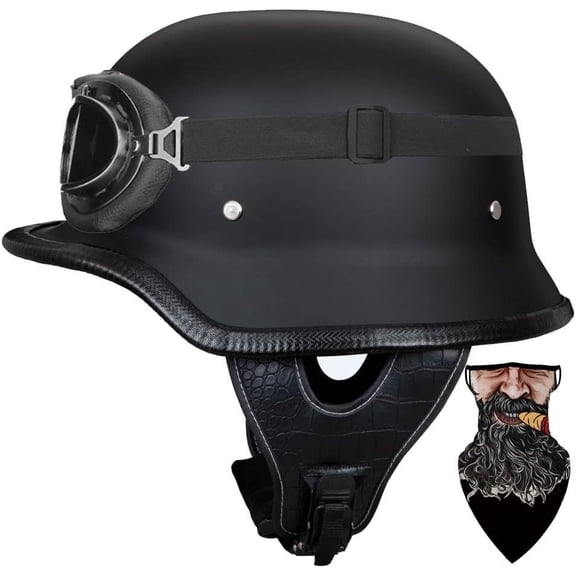 German Style Retro Motorcycle Half Shell Cap 100% DOT Approved Adjustable Quick Release Buckle for Men Women with Goggles