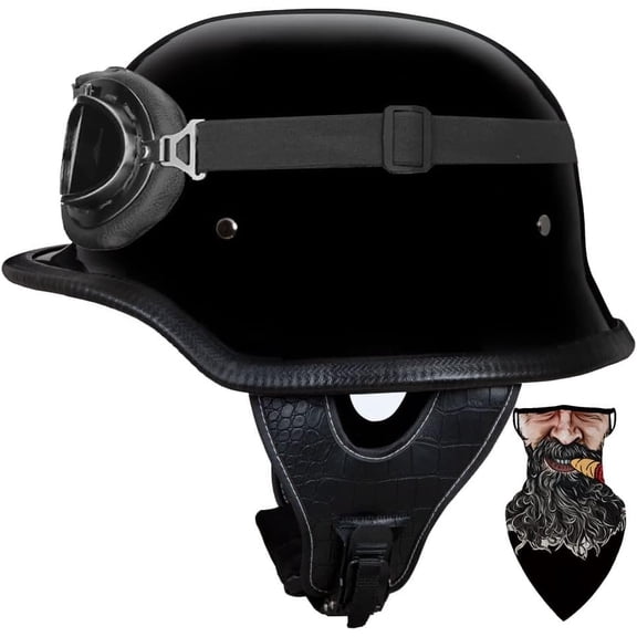 German Style Retro Motorcycle Half Shell Cap 100% DOT Approved Adjustable Quick Release Buckle for Men Women with Goggles
