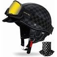 thumbnail image 1 of German Style Vintage Leather Half Open Face Motorcycle Generic - DOT Approved with Goggles, Unisex for Cruiser Street Bike Scooter, 1 of 6