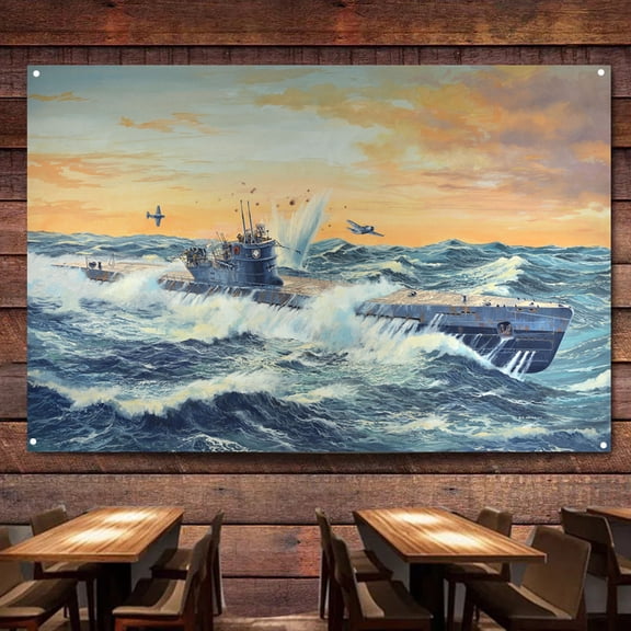 German Submarine Type IX C (U-505 Late) Posters & Prints Tapestry Navy Battleship Weapons Military Art Banner Hanging Flag Canvas Painting Room Home Decor,38X57 inches