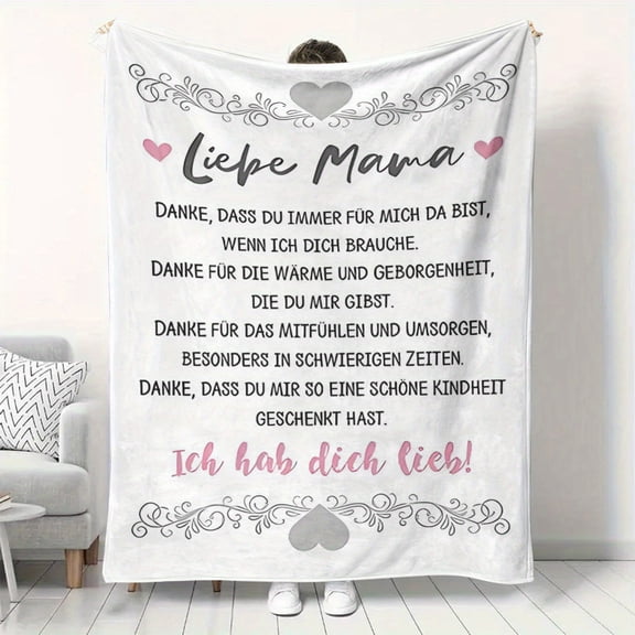 German Themed Heartwarming Gratitude Message Blanket for Mom Best Birthday Gift Festive Flannel Printed Throw Soft Plush Fabric Perfect for Indoor Use Sofa Bedding Camping Outdoor Travel