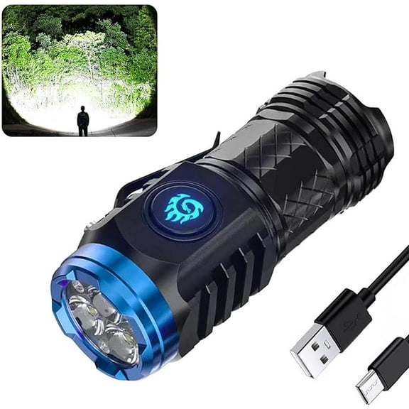 German Three-Eyed Monster Mini Flash Super Power Flashlight, Rechargeable High LumensHigh Power Led Flashlights with Zoomable, 5 Modes IPX7 Waterproof Flashlight (Black)