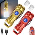 thumbnail image 1 of German Three-eyed Monster Mini Flashlight Thumb Flashlight, Mini Flash Super Power Flashlight, Multi-Functional Mini Pen Clip Flashlight Light Steel High Lumen Rechargeable Waterproof (Red+Gold), 1 of 13