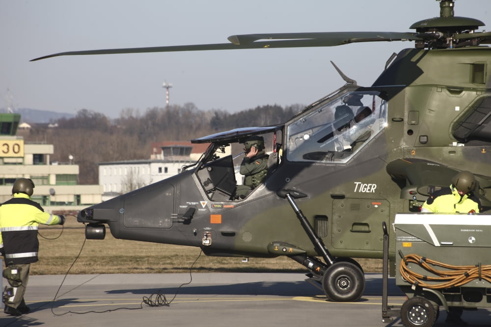 German Tiger Eurocopter at Fritzlar Airfield Germany Canvas Art - Timm ZiegenthalerStocktrek Images (35 x 23)