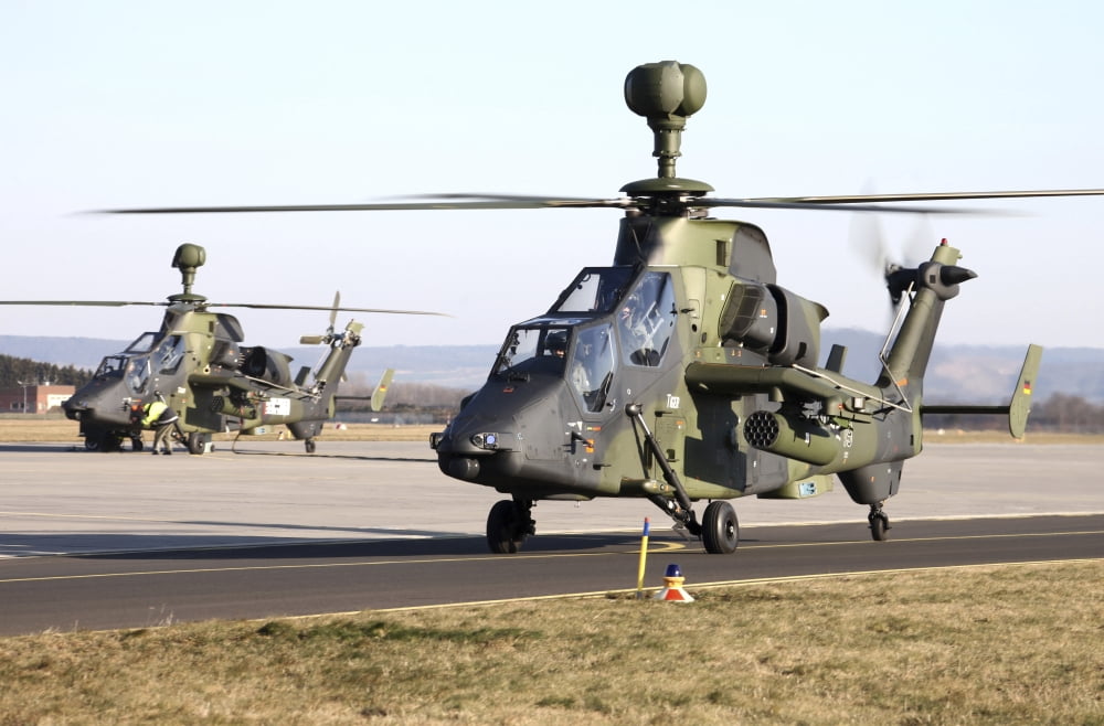 German Tiger Eurocopters at Fritzlar Airfield Germany Canvas Art - Timm ZiegenthalerStocktrek Images (35 x 23)