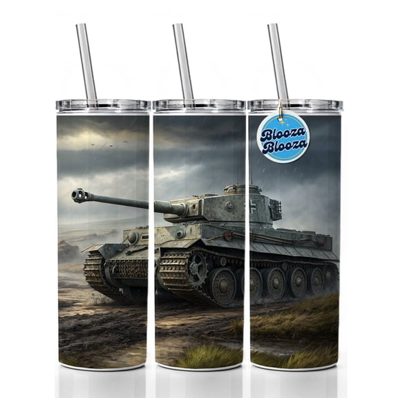 German Tiger WWII Tank 20oz Insulated Water Bottle Skinny Tumbler Includes Straw