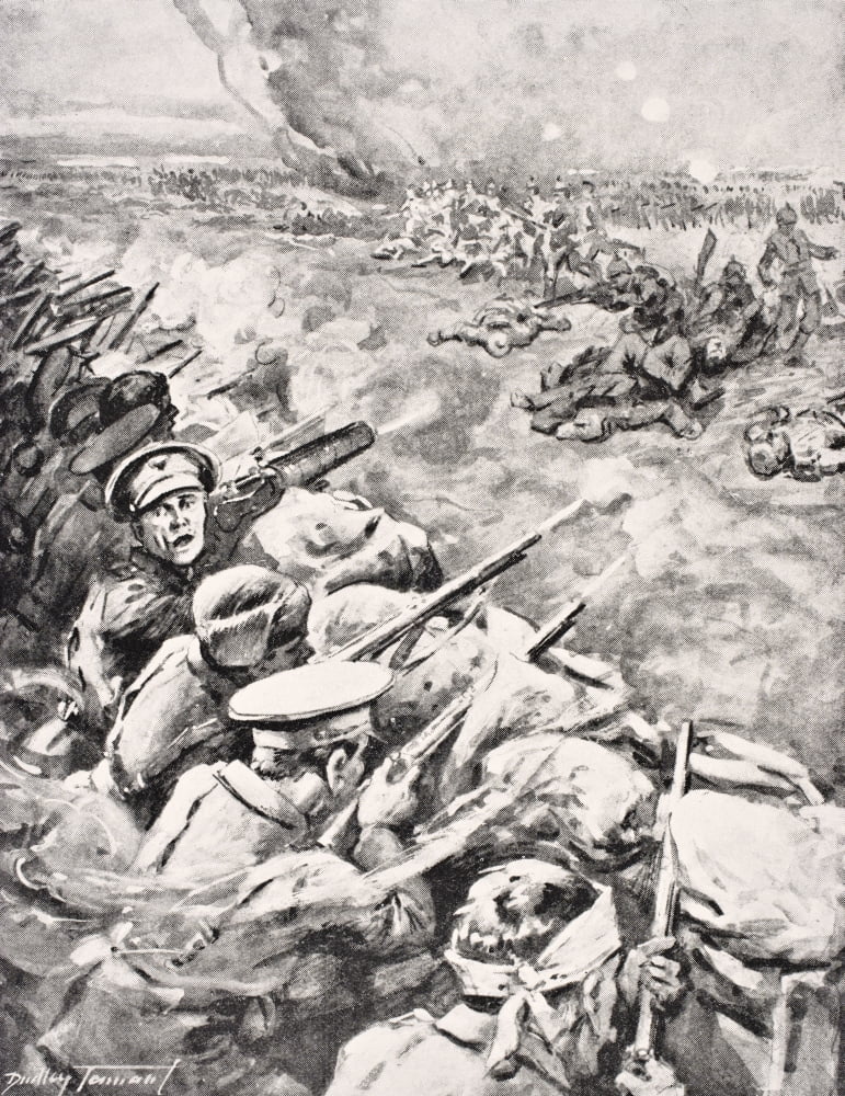 German Troops Charge Against British Trenches 1915 From The War Illustrated Album Deluxe Published London 1916 Canvas Art - Ken Welsh Design Pics (24 x 32)