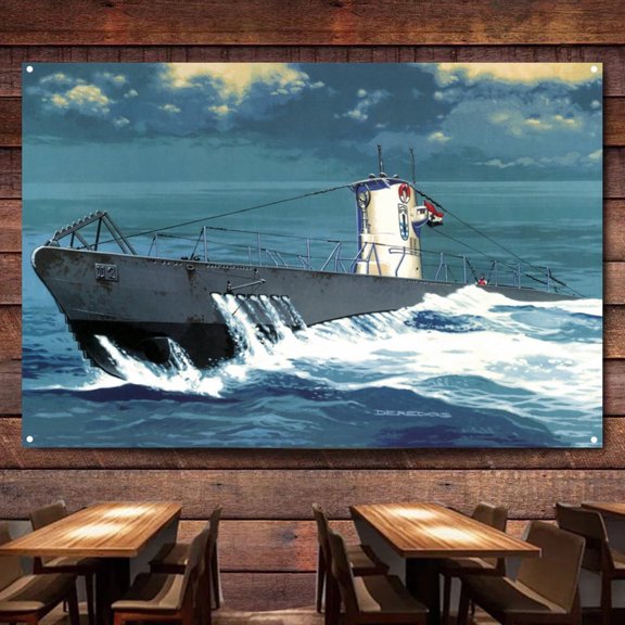 German U-Boot U-2 (Type IIA) Submarine Posters & Prints Tapestry Navy Battleship Weapons Military Art Banner Hanging Flag Canvas Painting Room Home Decor,38X57 inches