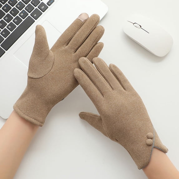German Velvet Gloves With Two Buttons And-mouth For Women's Screen Warmth, Fashionable And Comfortable Winter, Soft Gloves Work Driving Ski Running Cycling Safety Gloves