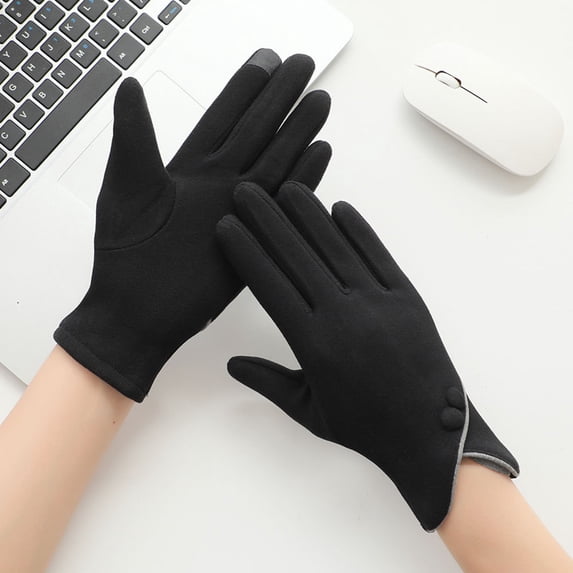 German Velvet Gloves With Two Buttons And-mouth For Women's Screen Warmth, Fashionable And Comfortable Winter, Soft Gloves Work Driving Ski Running Cycling Safety Gloves