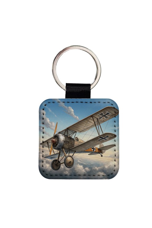 German WWI Biplane In Flight Faux Leather Square Keychain