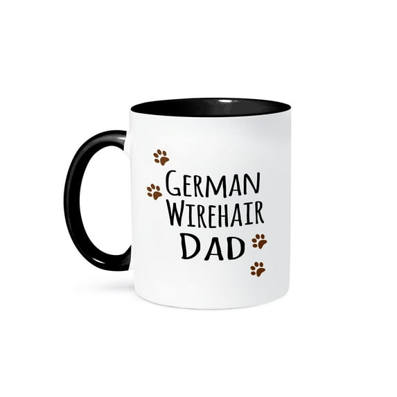 3dRose, German Wirehair Dog Dad - Wirehaired Pointer - Doggie by breed - brown paw prints doggy lover, 15oz Two-Tone Black Mug