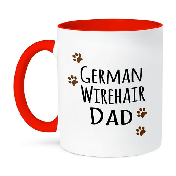 3dRose, German Wirehair Dog Dad - Wirehaired Pointer - Doggie by breed - brown paw prints doggy lover, 15oz Two-Tone Red Mug