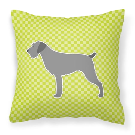 German Wirehaired Pointer Checkerboard Green Fabric Decorative Pillow